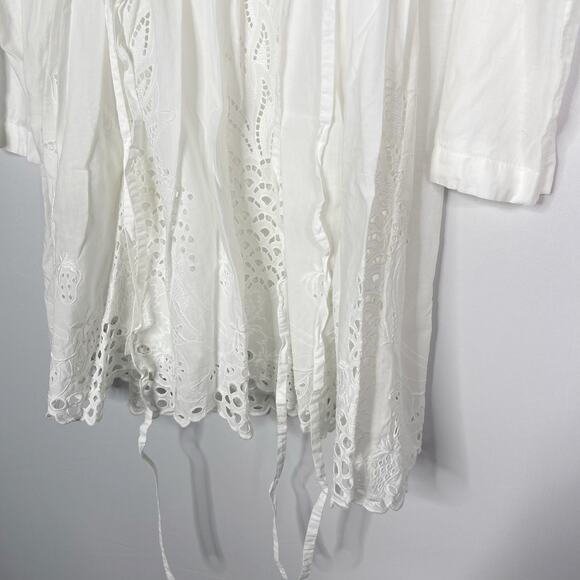 Chloe Small White Pineapple Broderie Anglaise Dress Long Sleeve Tie Waist Eyelet - Picture 6 of 16